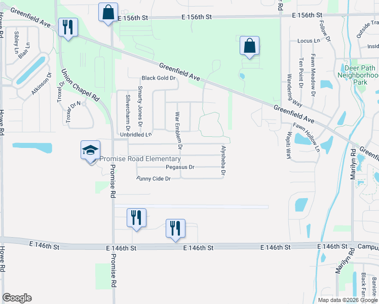 map of restaurants, bars, coffee shops, grocery stores, and more near 11363 Lucky Dan Drive in Noblesville