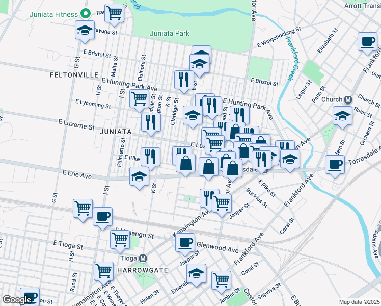 map of restaurants, bars, coffee shops, grocery stores, and more near 3917 Dungan Street in Philadelphia