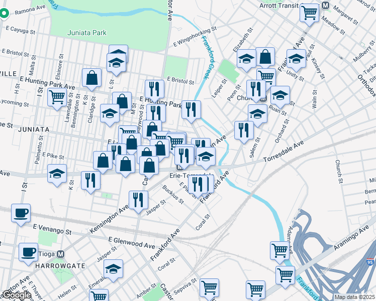 map of restaurants, bars, coffee shops, grocery stores, and more near 1632 Lewis Street in Philadelphia