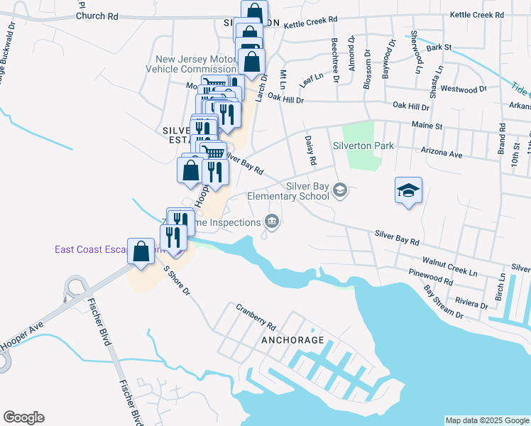 map of restaurants, bars, coffee shops, grocery stores, and more near 74 Moonlight Court in Toms River