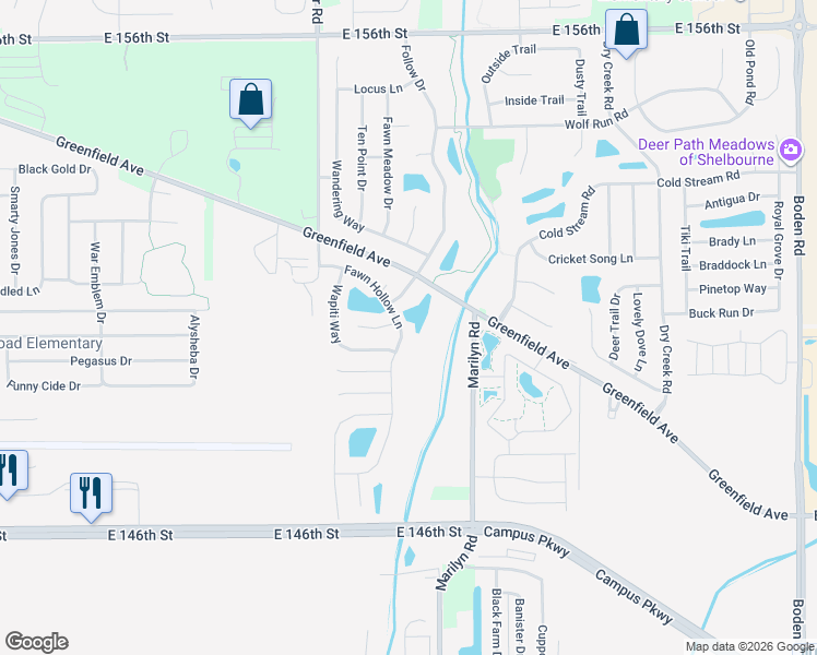 map of restaurants, bars, coffee shops, grocery stores, and more near 14906 Fawn Hollow Lane in Noblesville