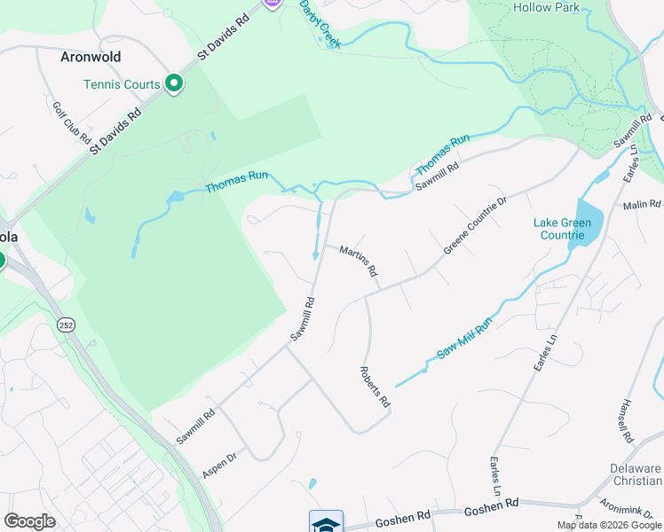 map of restaurants, bars, coffee shops, grocery stores, and more near 3406 Sawmill Road in Newtown Square