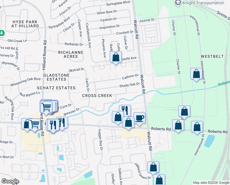 map of restaurants, bars, coffee shops, grocery stores, and more near 5065 Hidden View Drive in Hilliard