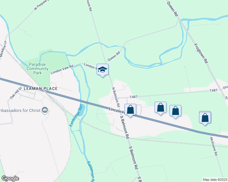 map of restaurants, bars, coffee shops, grocery stores, and more near 20 North Belmont Road in Paradise