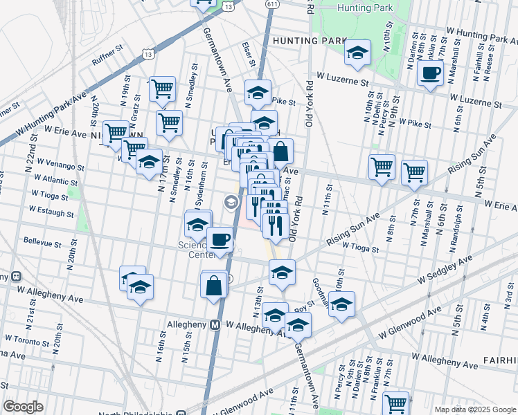 map of restaurants, bars, coffee shops, grocery stores, and more near in Philadelphia