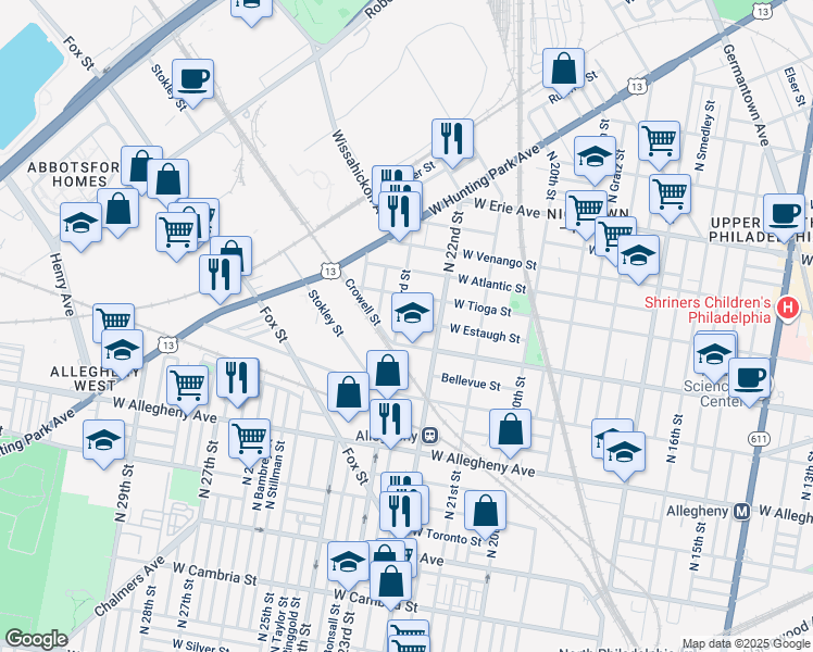 map of restaurants, bars, coffee shops, grocery stores, and more near 2236 West Estaugh Street in Philadelphia