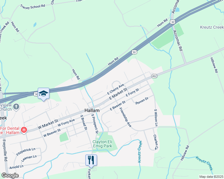 map of restaurants, bars, coffee shops, grocery stores, and more near 110 Sweet Gum Lane in York