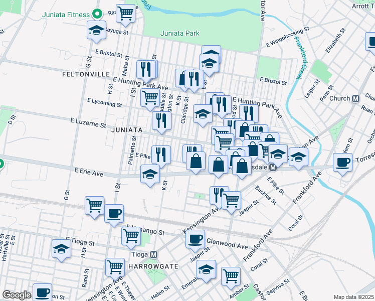 map of restaurants, bars, coffee shops, grocery stores, and more near 3933 Howland Street in Philadelphia