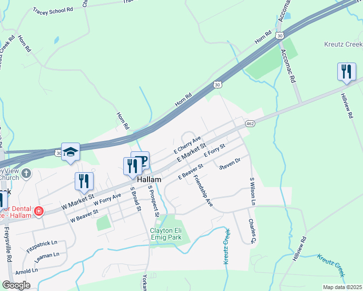 map of restaurants, bars, coffee shops, grocery stores, and more near 110 Sweet Gum Lane in York