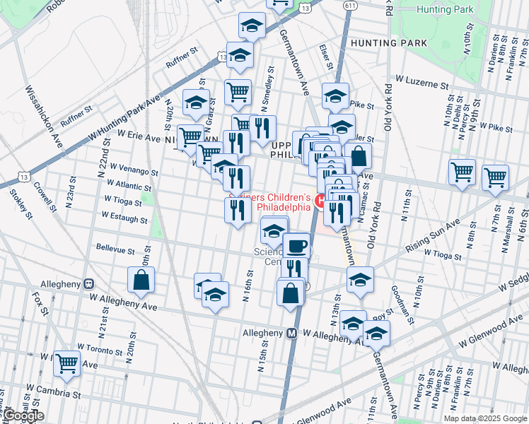map of restaurants, bars, coffee shops, grocery stores, and more near 3517 North 16th Street in Philadelphia