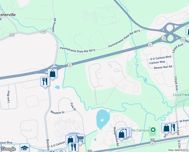 map of restaurants, bars, coffee shops, grocery stores, and more near 305 Hidden Creek Drive in Downingtown