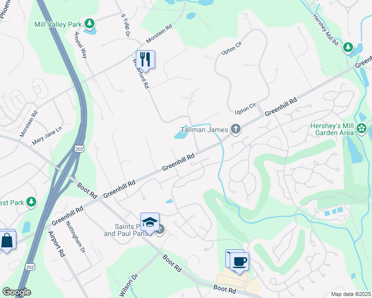 map of restaurants, bars, coffee shops, grocery stores, and more near 1567 Vassar Court in West Chester