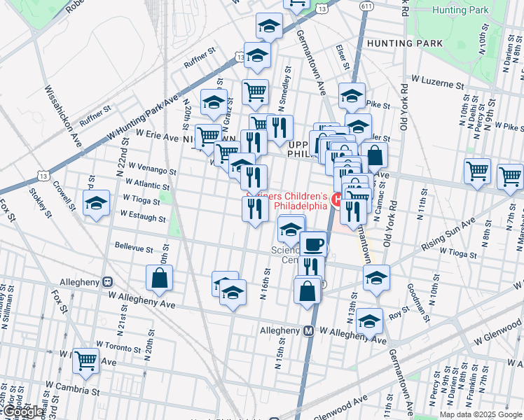 map of restaurants, bars, coffee shops, grocery stores, and more near 3514 North Smedley Street in Philadelphia