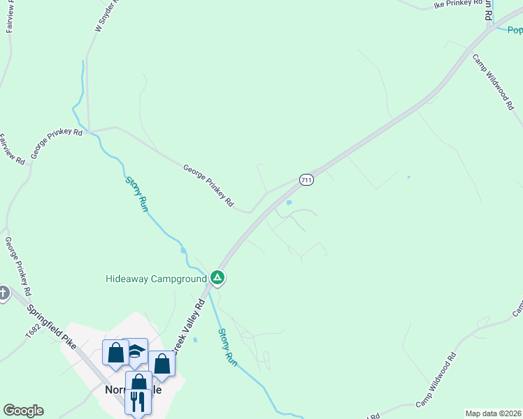 map of restaurants, bars, coffee shops, grocery stores, and more near 250 Indian Creek Valley Road in Normalville