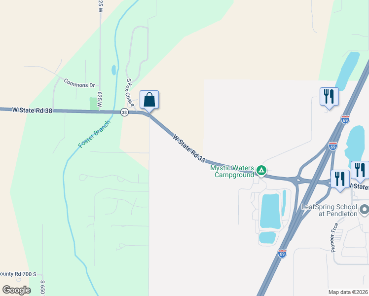 map of restaurants, bars, coffee shops, grocery stores, and more near 5123 West State Road 132 in Pendleton