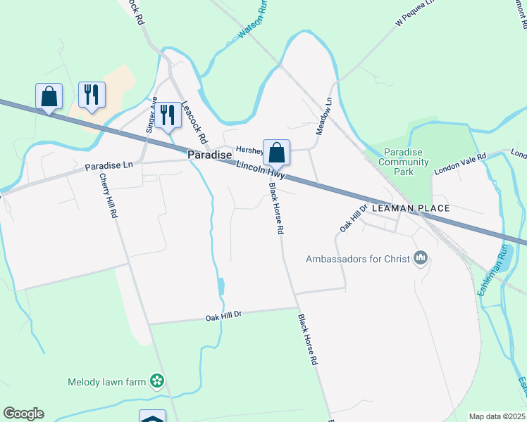 map of restaurants, bars, coffee shops, grocery stores, and more near 20 Black Horse Road in Paradise
