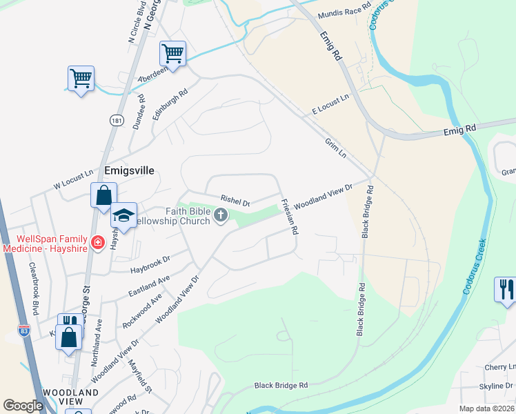map of restaurants, bars, coffee shops, grocery stores, and more near 700 Woodland View Drive in York
