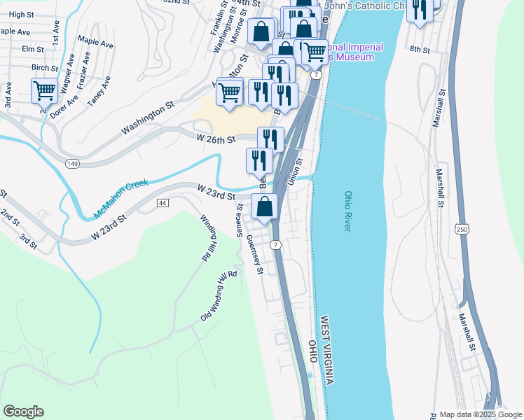 map of restaurants, bars, coffee shops, grocery stores, and more near 2205 Belmont Street in Bellaire