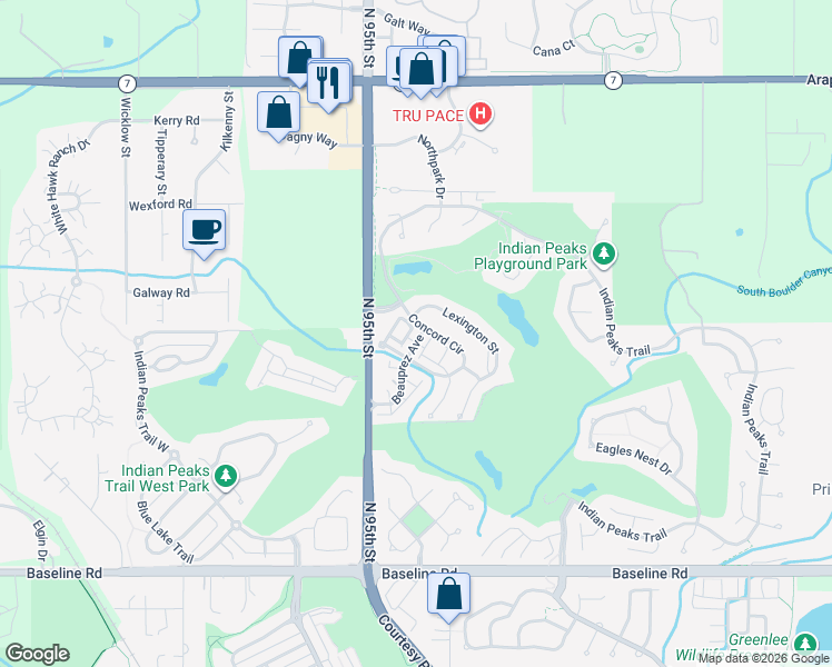 map of restaurants, bars, coffee shops, grocery stores, and more near 2462 Concord Circle in Lafayette