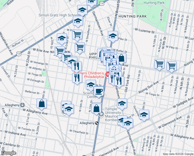 map of restaurants, bars, coffee shops, grocery stores, and more near in Philadelphia
