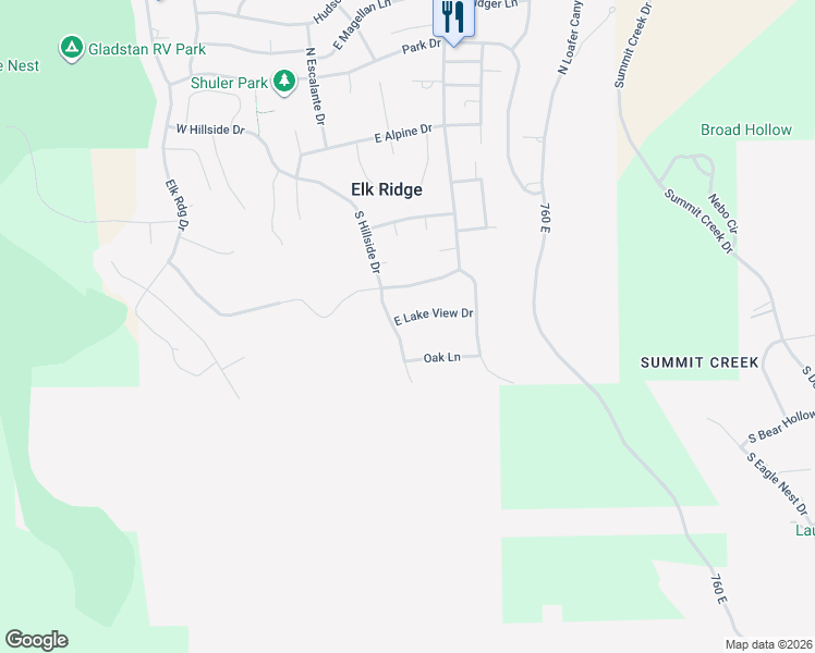 map of restaurants, bars, coffee shops, grocery stores, and more near 557 South Hillside Drive in Payson