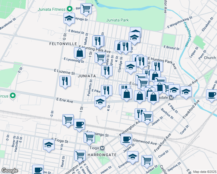 map of restaurants, bars, coffee shops, grocery stores, and more near 3927 Bennington Street in Philadelphia