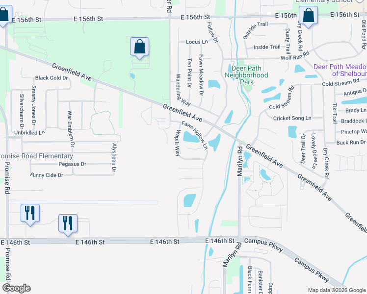 map of restaurants, bars, coffee shops, grocery stores, and more near 11847 Wapiti Way in Noblesville
