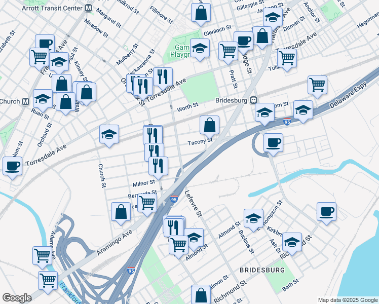 map of restaurants, bars, coffee shops, grocery stores, and more near 4728 Melrose Street in Philadelphia