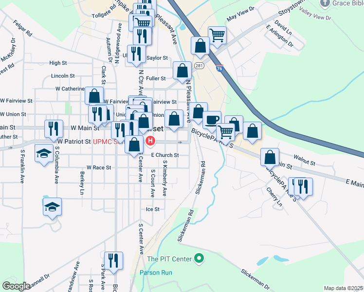 map of restaurants, bars, coffee shops, grocery stores, and more near 226 East Church Street in Somerset