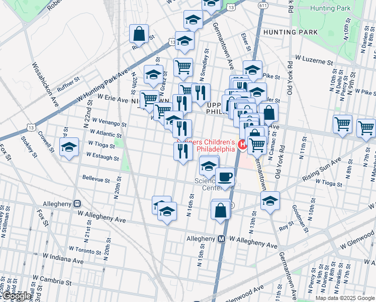 map of restaurants, bars, coffee shops, grocery stores, and more near 3518 North Smedley Street in Philadelphia