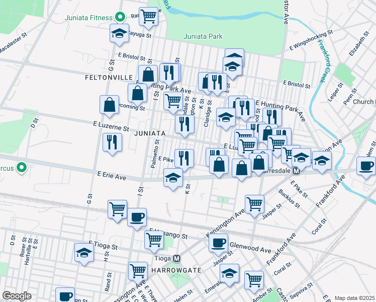 map of restaurants, bars, coffee shops, grocery stores, and more near 3931 Bennington Street in Philadelphia