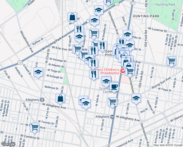 map of restaurants, bars, coffee shops, grocery stores, and more near 3518 North 17th Street in Philadelphia
