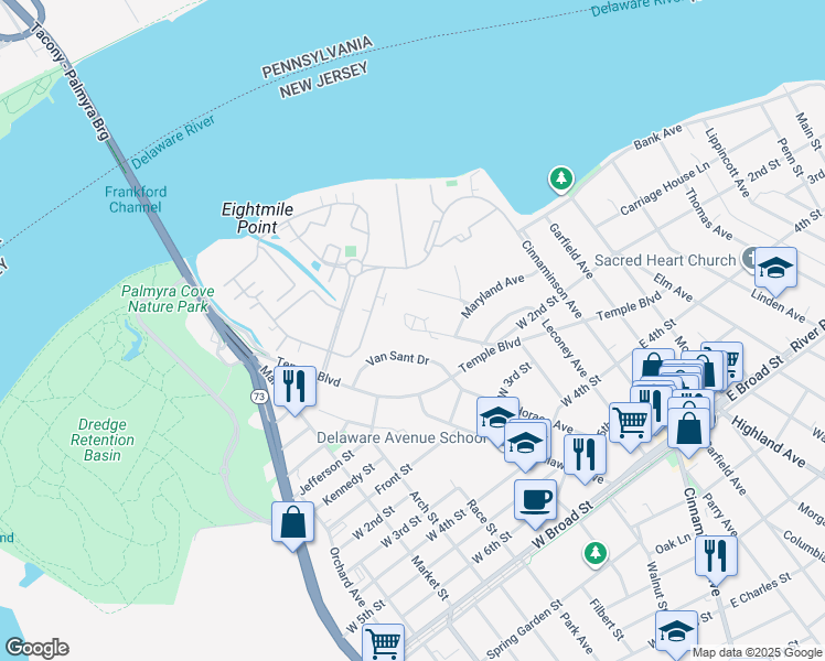 map of restaurants, bars, coffee shops, grocery stores, and more near in Palmyra