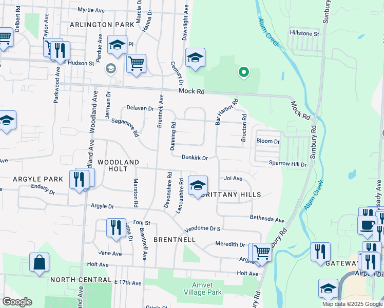 map of restaurants, bars, coffee shops, grocery stores, and more near 2358 Edenburgh Drive South in Columbus