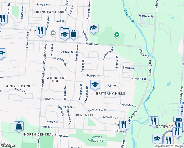 map of restaurants, bars, coffee shops, grocery stores, and more near 2358 Edenburgh Drive South in Columbus