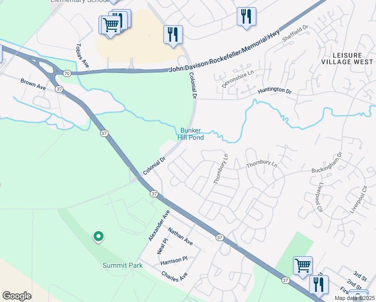 map of restaurants, bars, coffee shops, grocery stores, and more near 1201A Thornbury Lane in Manchester Township