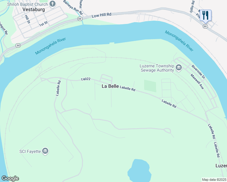 map of restaurants, bars, coffee shops, grocery stores, and more near in La Belle