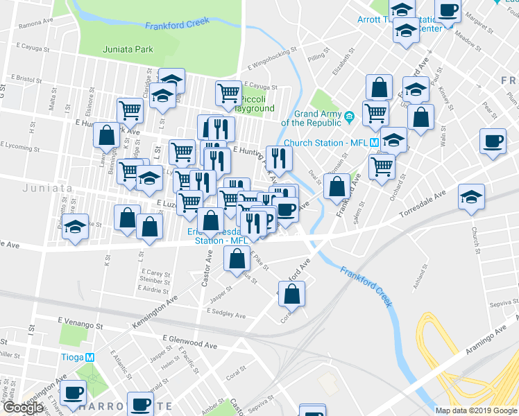 map of restaurants, bars, coffee shops, grocery stores, and more near 1617 Lewis Street in Philadelphia