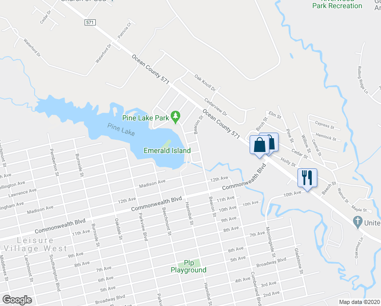 map of restaurants, bars, coffee shops, grocery stores, and more near 1501 Lawrence Lane in Toms River