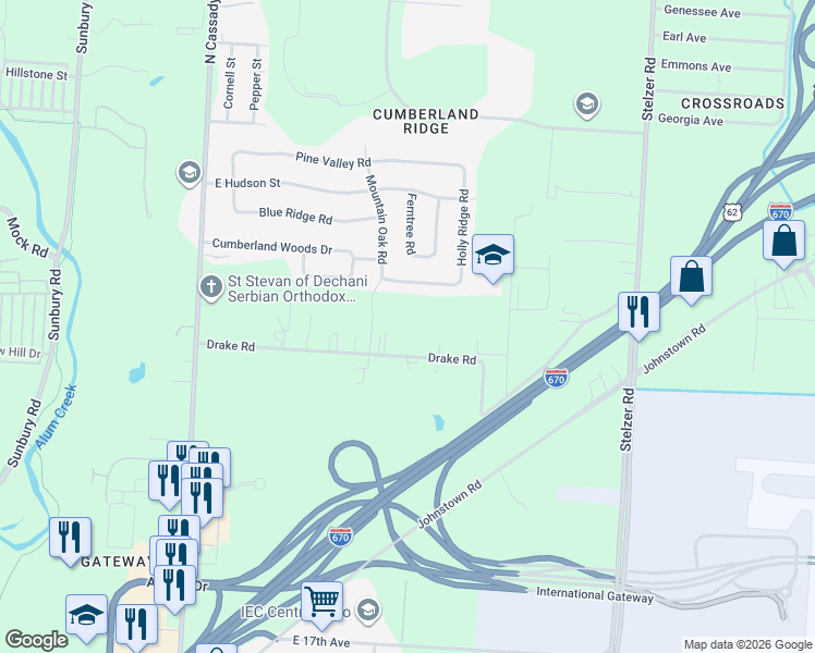 map of restaurants, bars, coffee shops, grocery stores, and more near 3255 Lone Spruce Road in Columbus