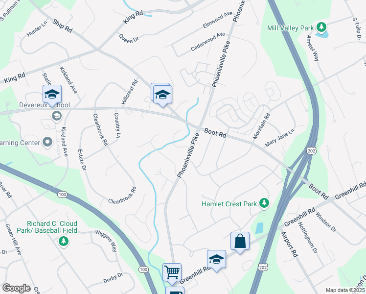 map of restaurants, bars, coffee shops, grocery stores, and more near Derry Lane in West Chester