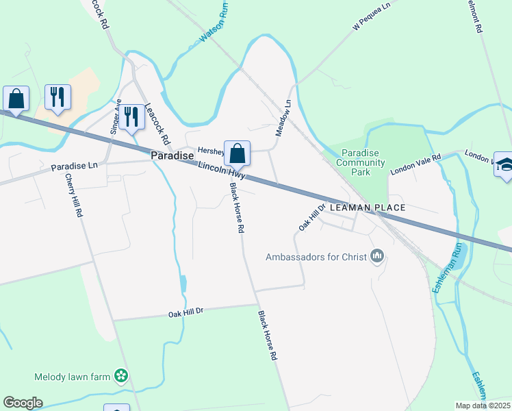 map of restaurants, bars, coffee shops, grocery stores, and more near 5 Black Horse Road in Paradise
