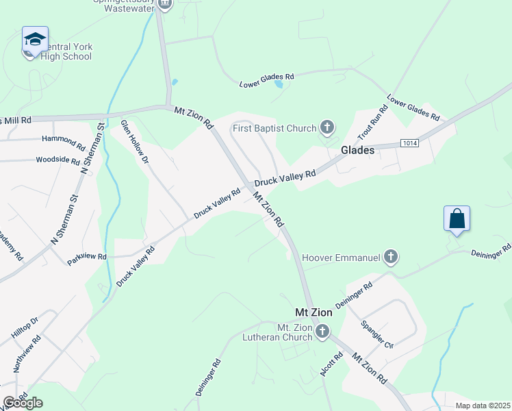 map of restaurants, bars, coffee shops, grocery stores, and more near 2606 Mount Zion Road in York