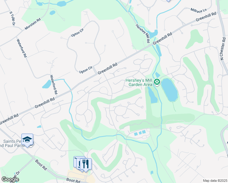 map of restaurants, bars, coffee shops, grocery stores, and more near 521 Franklin Way in West Chester