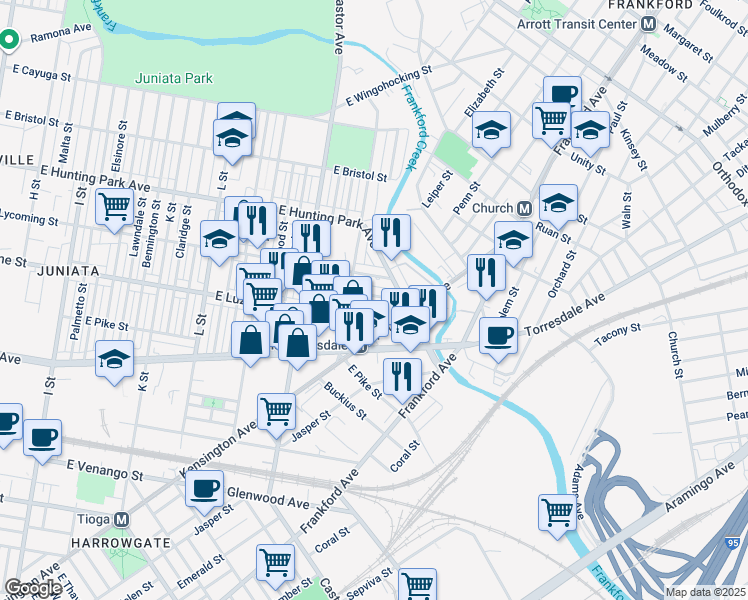 map of restaurants, bars, coffee shops, grocery stores, and more near 1626 Worrell Street in Philadelphia