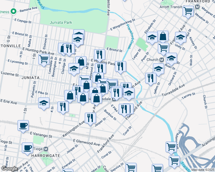 map of restaurants, bars, coffee shops, grocery stores, and more near 4040 Ormond Street in Philadelphia