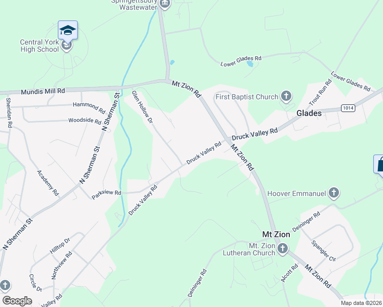 map of restaurants, bars, coffee shops, grocery stores, and more near 2805 Glen Hollow Drive in York