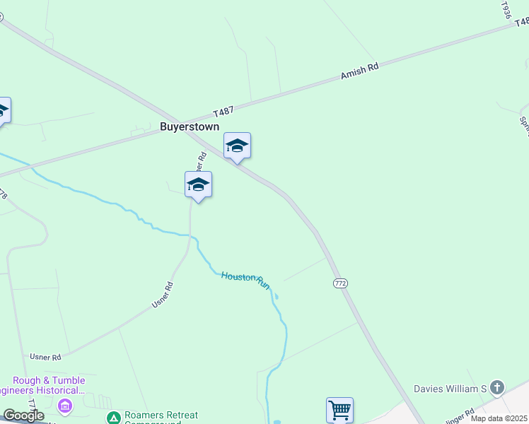 map of restaurants, bars, coffee shops, grocery stores, and more near 5084 Usner Road in Kinzers