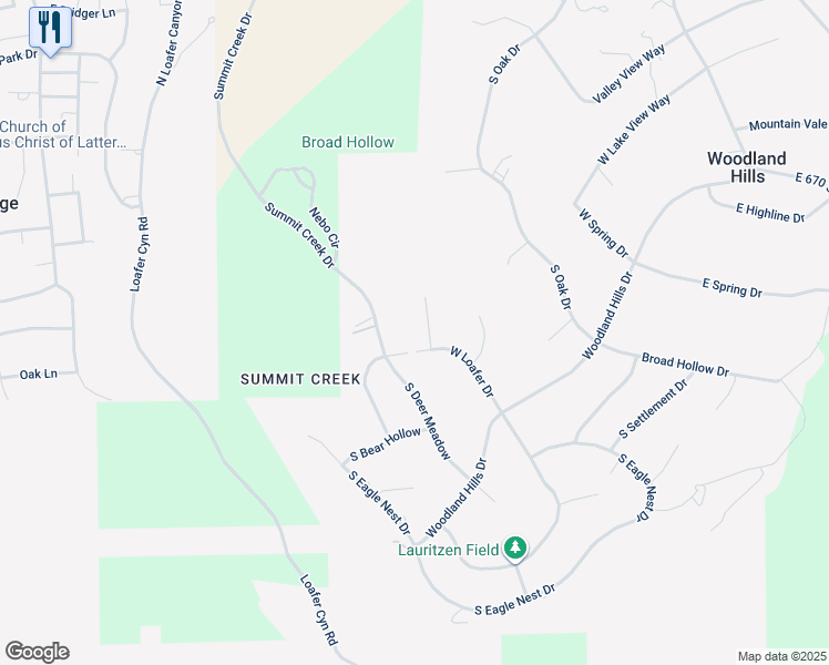 map of restaurants, bars, coffee shops, grocery stores, and more near 965 South North View Circle in Woodland Hills
