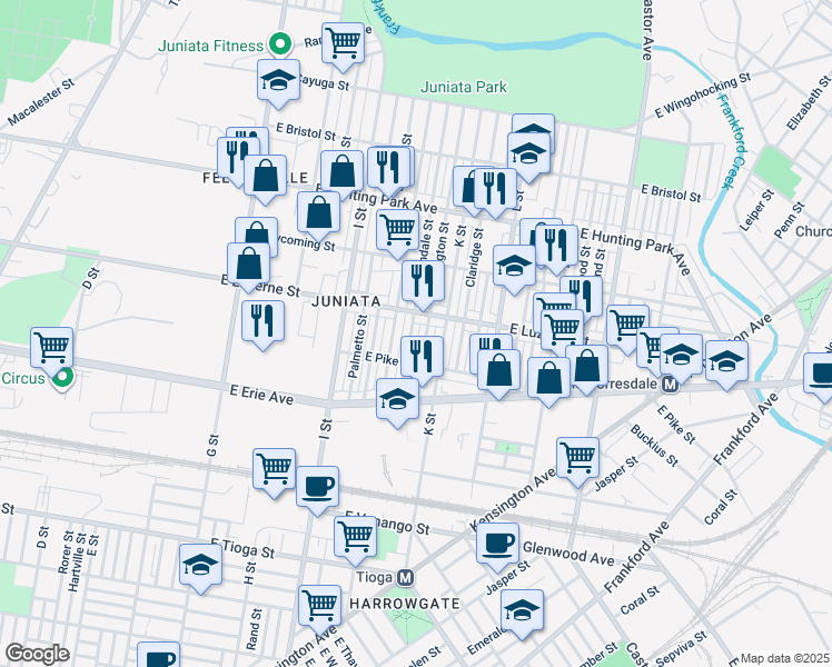 map of restaurants, bars, coffee shops, grocery stores, and more near 3933 Lawndale Street in Philadelphia